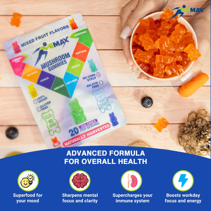 Ashwagandha & Lion’s Mane Gummies – Organic Vegan Mushroom Supplement for Immunity & Brain Health