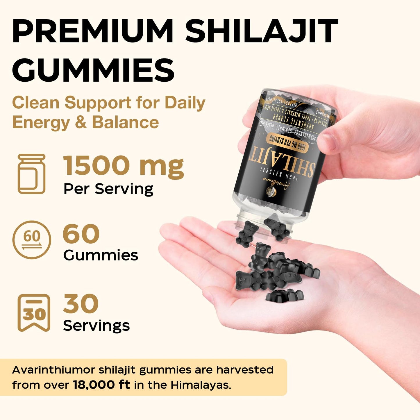 1500MG Shilajit Gummies – 4-in-1 with Ashwagandha, Sea Moss, Black Seed | 120 Gummies