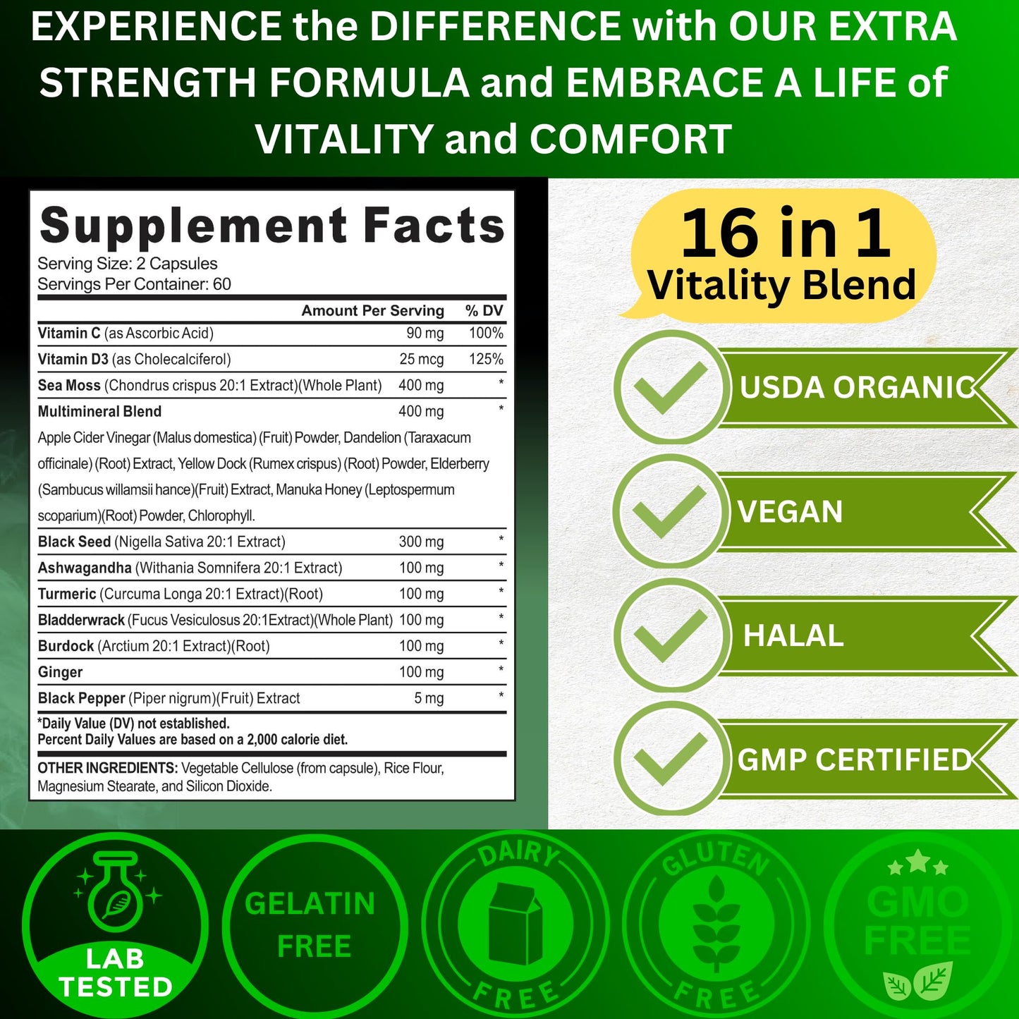 Organic Irish Sea Moss & 16-in-1 Herbal Capsule – Halal, Vegan