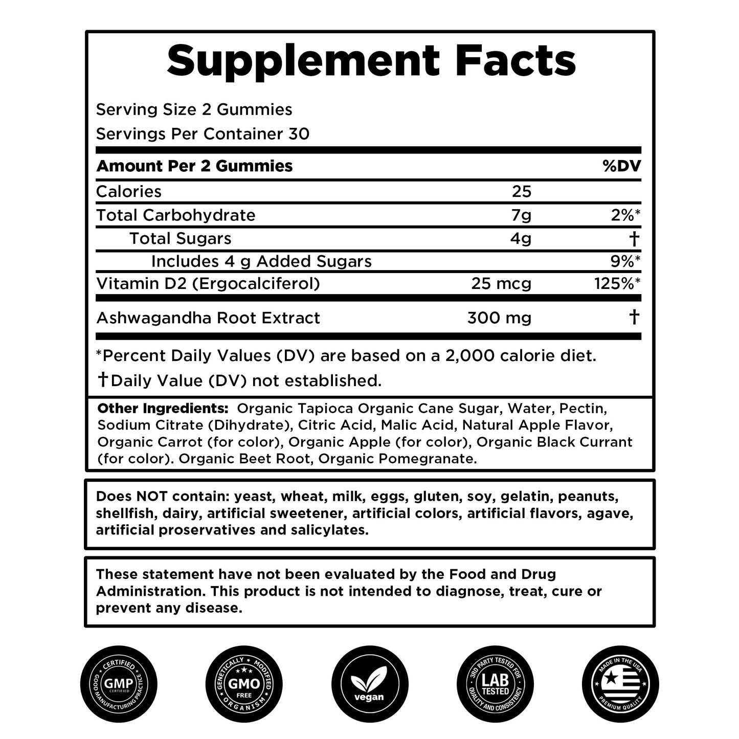 Ashwagandha Gummies – 60 Vegan Gummies | 300mg Root Extract + Vitamin D2