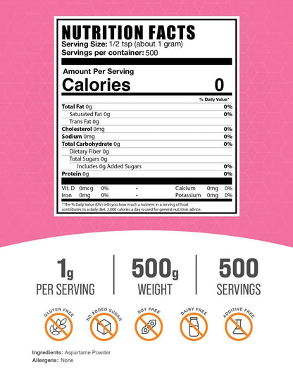 BulkSupplements.com Aspartame Powder - Sugar Substitute, Gluten Free, 500g, 1g Serving