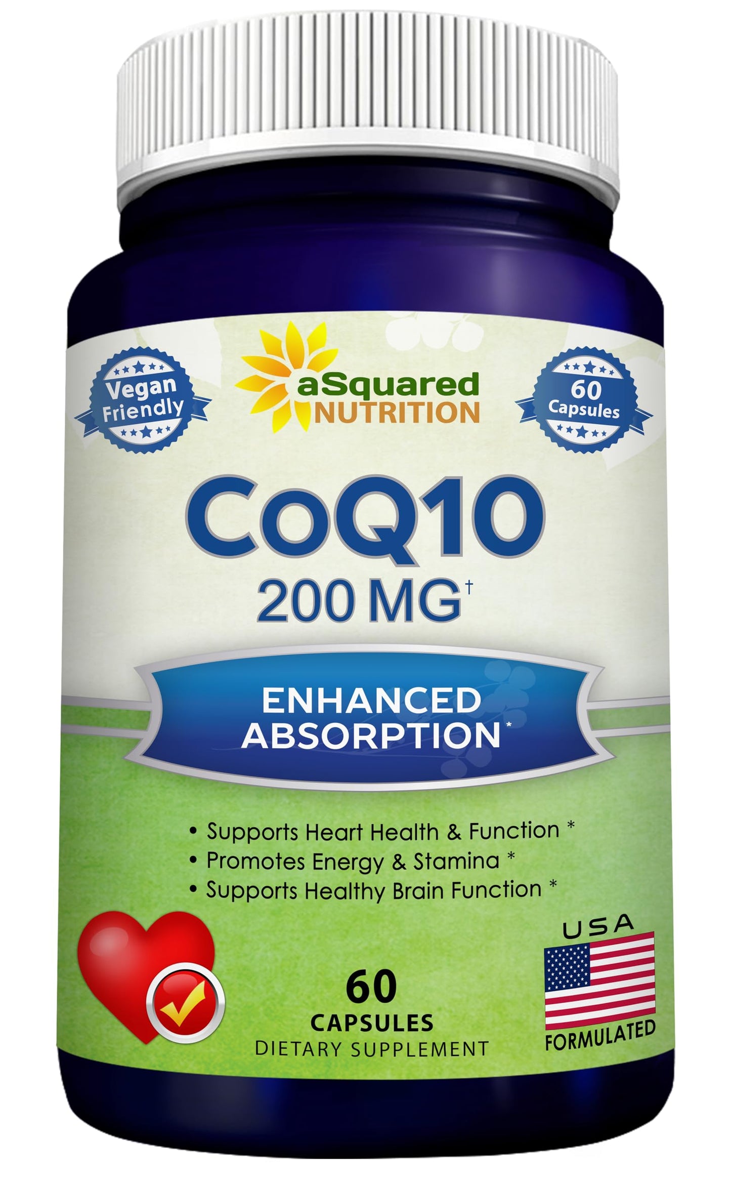 aSquared Nutrition CoQ10 200mg - 60 Capsules | Vegan CoQ10 Supplement