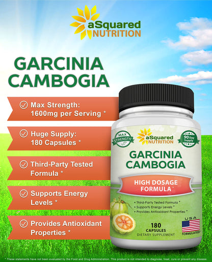 aSquared Garcinia Cambogia 1600mg – 180 Capsules | Ultra HCA