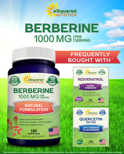 aSquared Nutrition Pure Berberine 1000mg – 180 Veggie Capsules | Max Strength HCl
