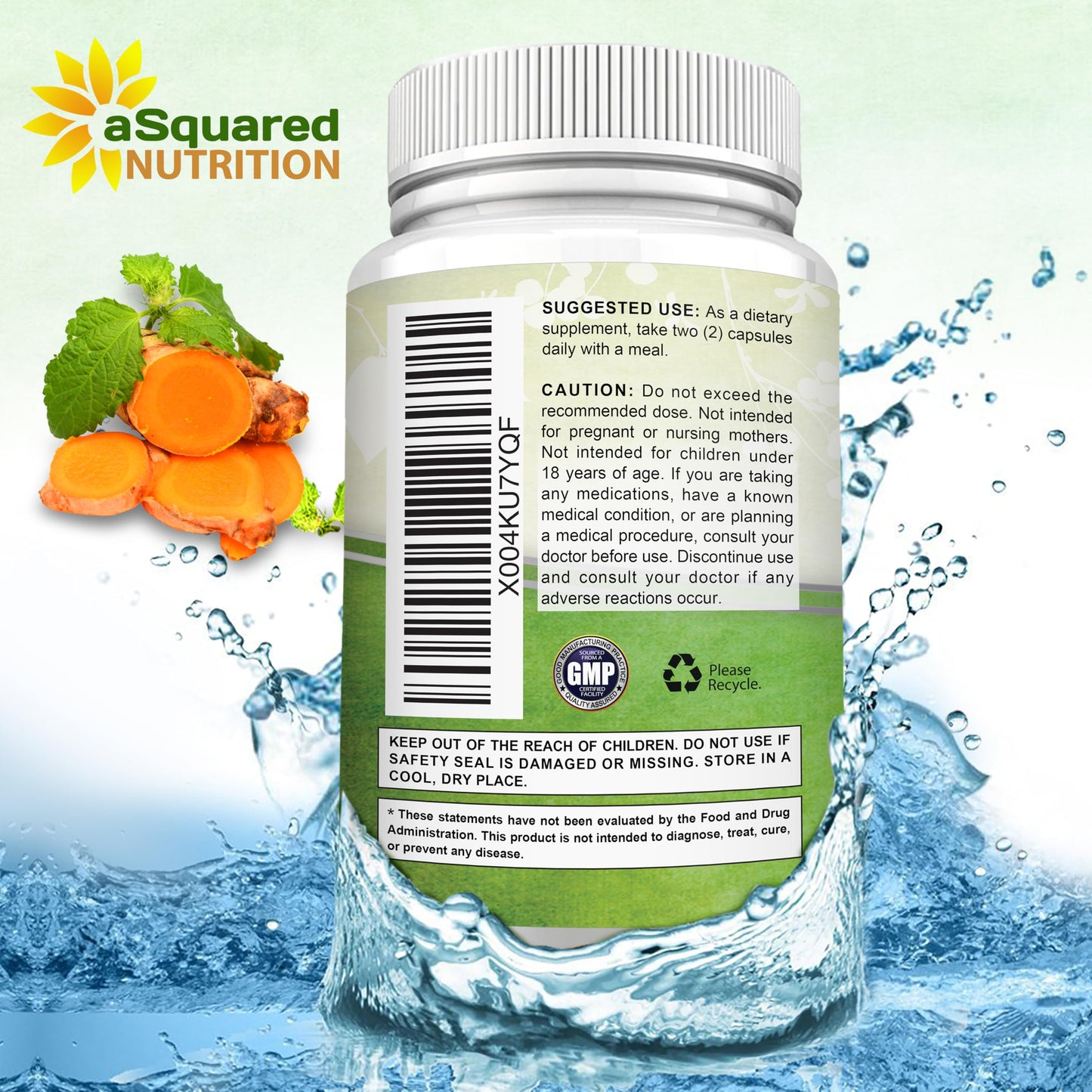 aSquared Nutrition Turmeric Curcumin 1300mg + BioPerine – 60 Capsules | 95% Curcuminoids
