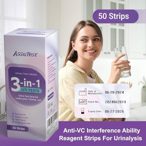 AssuTest UTI Test Strips – 3-in-1 At-Home Urinary Tract Infection Detection (50ct)