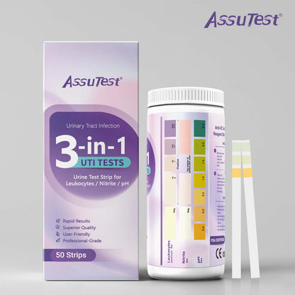 AssuTest UTI Test Strips – 3-in-1 At-Home Urinary Tract Infection Detection (50ct)