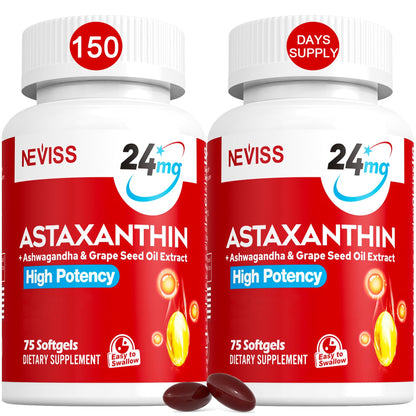 Astaxanthin Supplements 24mg – 150 Softgels, 5 Month Supply | Non-GMO, Gluten Free