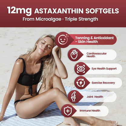 VivoNu 10 in 1 Astaxanthin Supplement – 12 mg from Haematococcus Pluvialis, 8-Month Supply (2 Bags)