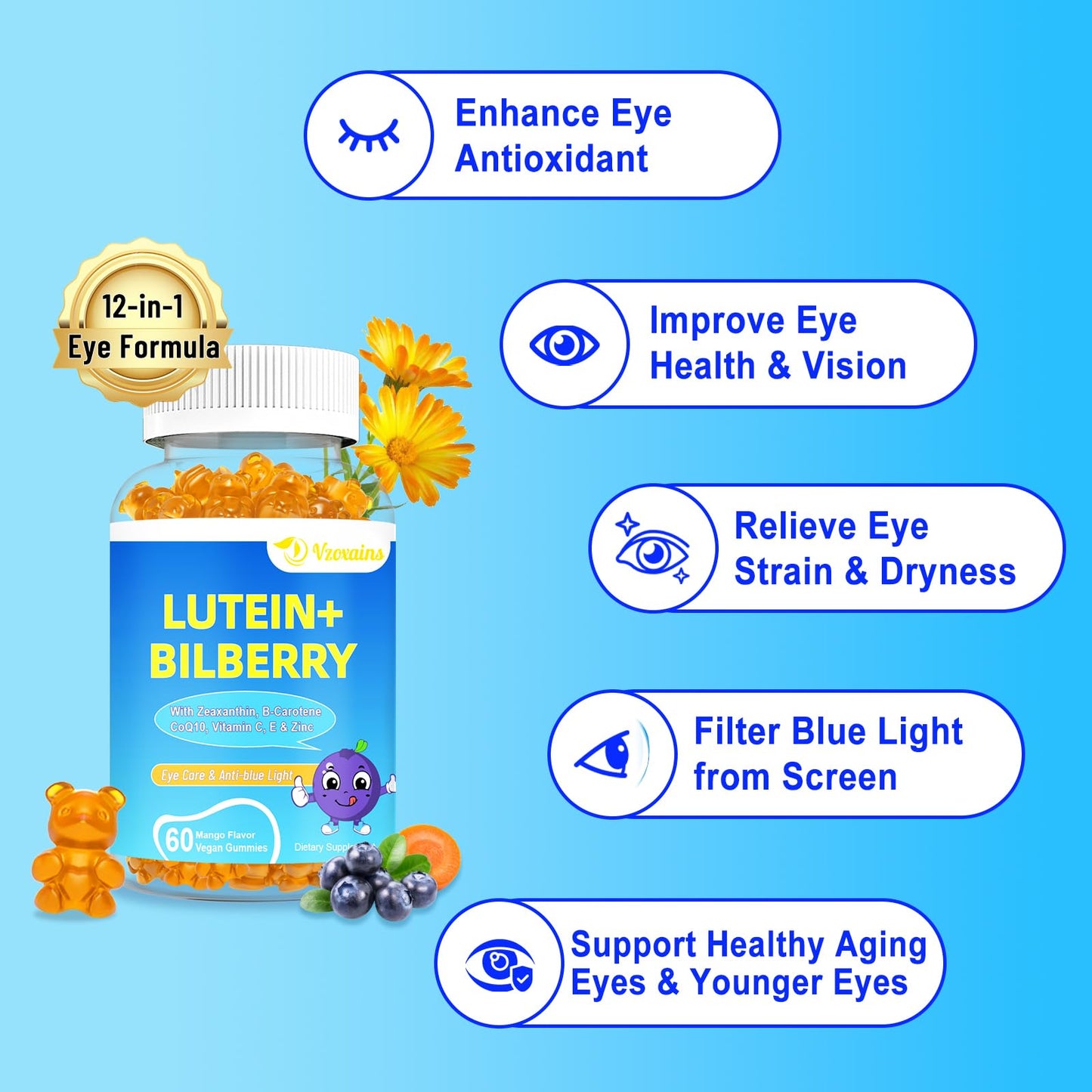 20mg Lutein & Zeaxanthin Gummies with Bilberry – Sugar Free Eye Health