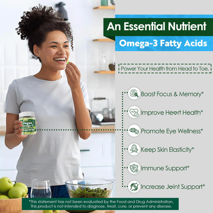 Vegan Algae Omega-3 Gummies | 560mg DHA / 280mg EPA + Astaxanthin & Vitamin D3 | Sugar Free 60-Count