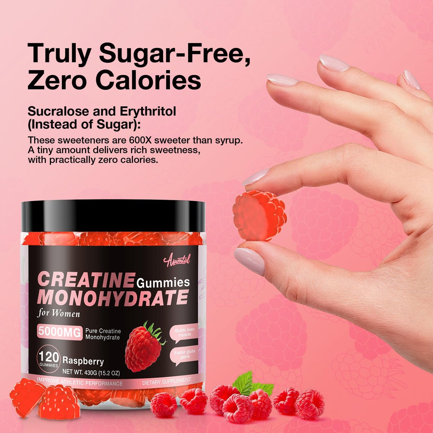 Asumtal Creatine for Women 5000 MG – Gummies (Sugar Free Raspberry)