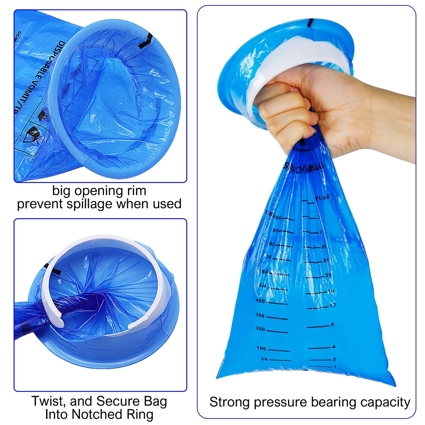 ATDAWN 24 Pack Emesis Bags – Disposable Vomit Bags for Travel & Car Sickness (Blue)
