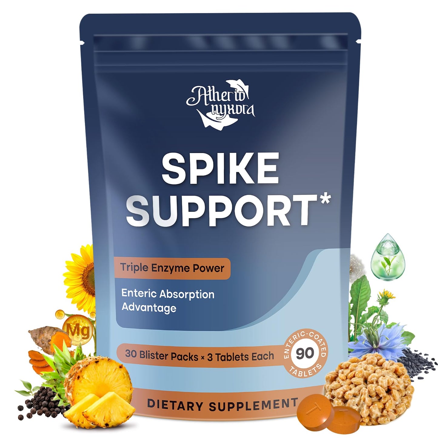 Atherionyxora Spike Detox – 3-in-1 Nattokinase 10,000 FU, Serrapeptase 18,000 SPU & Bromelain 800 GDU | Heart Health Enzyme Formula