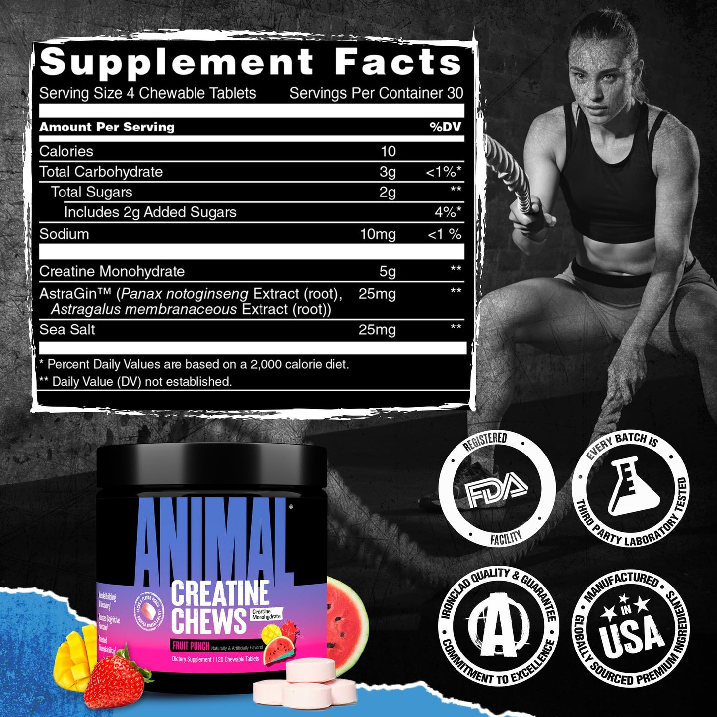 Animal Creatine Chews – 5g Creatine Monohydrate, AstraGin, Fruit Punch