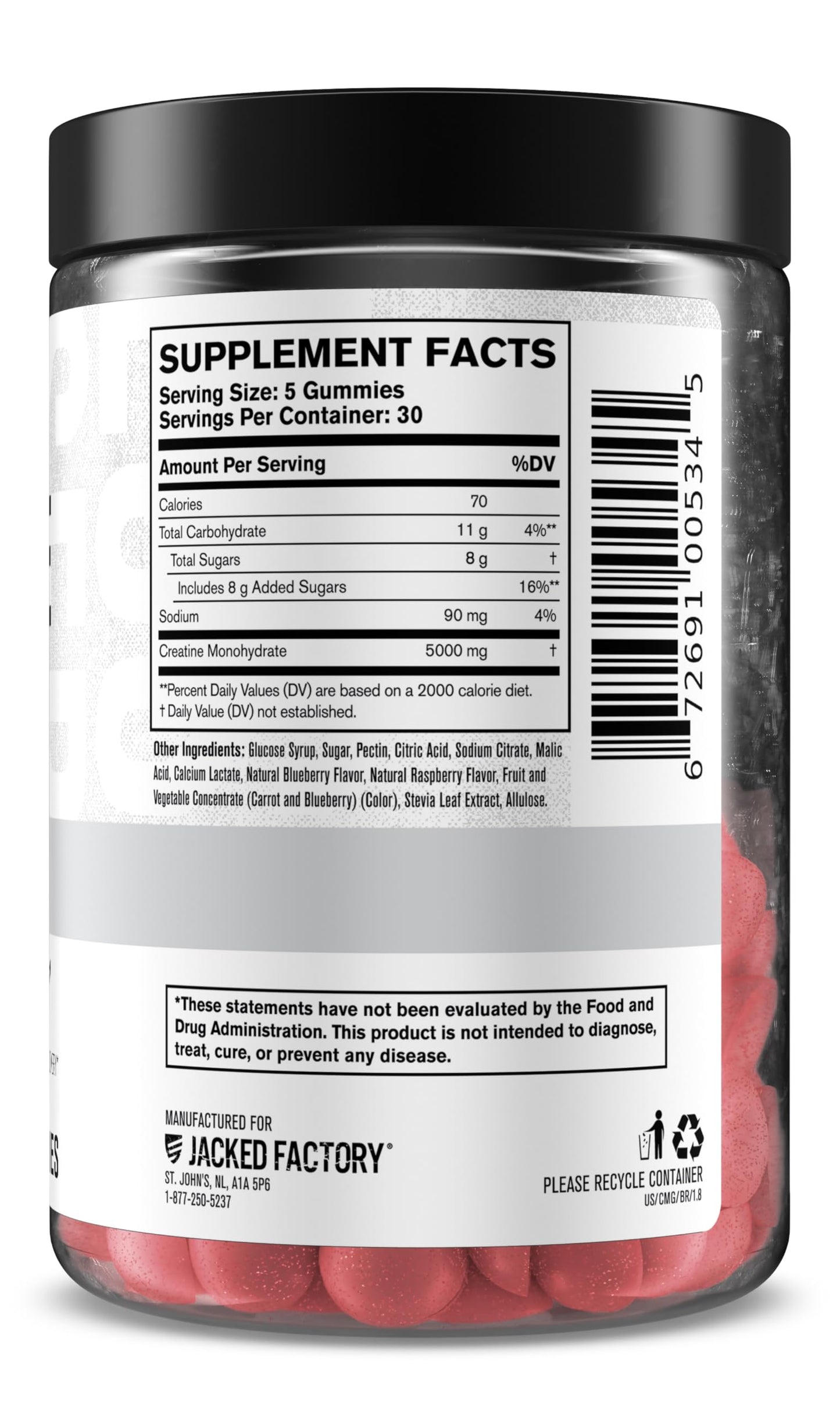 Jacked Factory Creatine Gummies – 5g Daily Dose (1g per Gummy) – Vegan, Third-Party Tested, 150 Gummies, Blue Raspberry