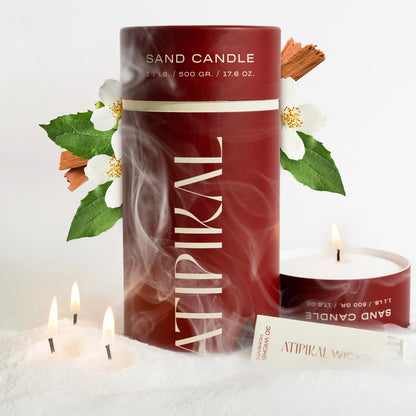 Atipikal Sand Candle 18oz – Saldalwood Jasmine Pearled Wick Candle, 120h Burn
