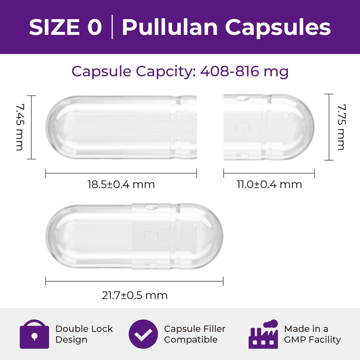 ATLEMISME Pullulan Empty Capsules Size 0 – Vegan, 100 Count