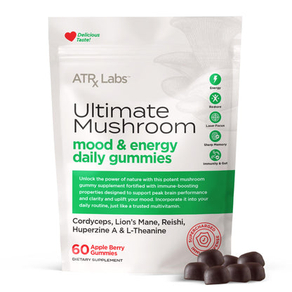 ATRx Labs Ultimate Mushroom Daily Gummies – Cordyceps, Lion's Mane, Reishi (60 ct)