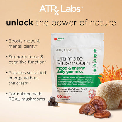ATRx Labs Ultimate Mushroom Daily Gummies – Cordyceps, Lion's Mane, Reishi (60 ct)