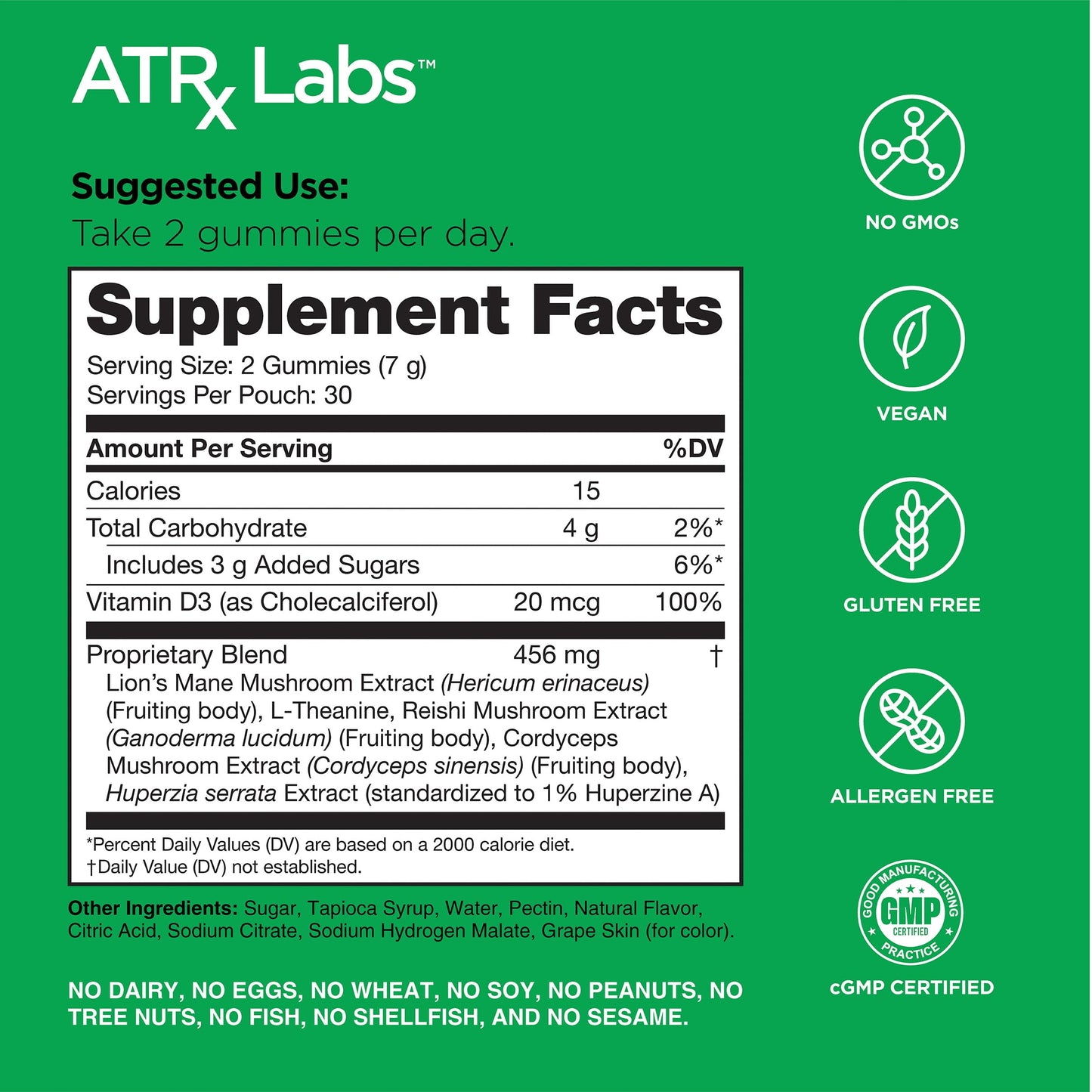 ATRx Labs Ultimate Mushroom Daily Gummies – Cordyceps, Lion's Mane, Reishi (60 ct)