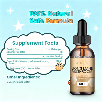 AUCIER Lions Mane for Kids – Speech Delay & Cognitive Support (Easy-Take Liquid)