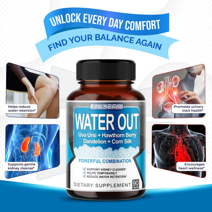 AUMETO Water Out Pills – Uva Ursi, Hawthorn Berry, Dandelion & Corn Silk (90 Count) – Kidney & Stomach Support