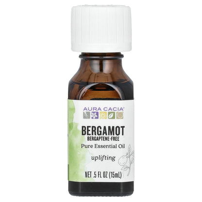 Aura Cacia Bergamot Bergaptene-Free Essential Oil, 0.5 fl oz – Uplifting, 100% Pure