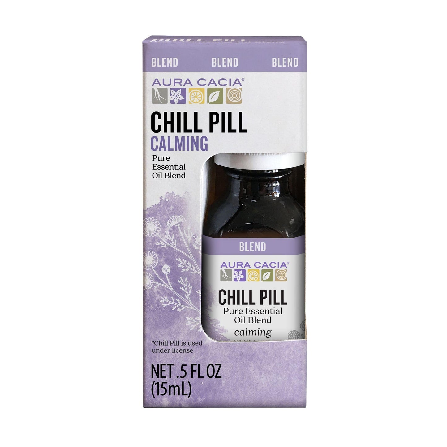 Aura Cacia Chill Pill Essential Oil Blend – 0.5 oz (Lavender, Peppermint, Orange, Basil, Chamomile & Patchouli)