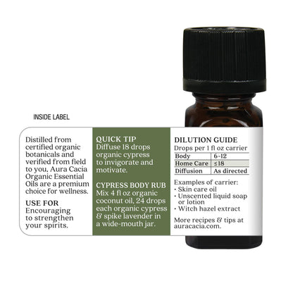 Aura Cacia Organic Cypress Essential Oil, GC/MS Tested for Purity, 7.4 ml