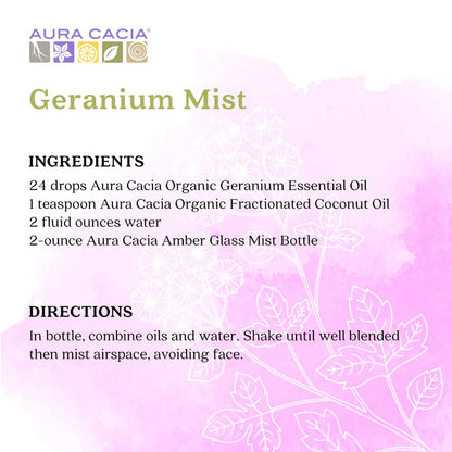 Aura Cacia 100% Pure Geranium Essential Oil | Certified Organic, GC/MS Tested for Purity | 7.4 ml (0.25 fl. oz.) | Pelargonium graveolens
