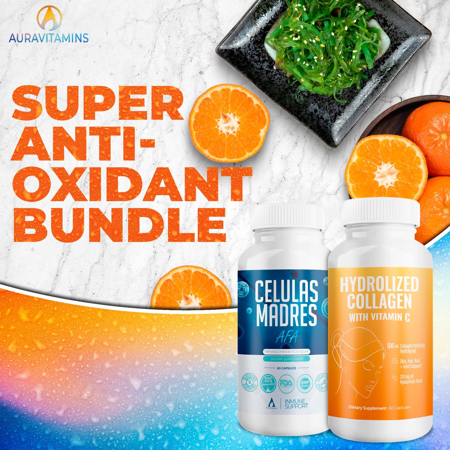 Aura Vitamin Mega Antioxidant Bundle | Hydrolyzed Collagen & AFA Stem Cell – 60 Capsules (2)