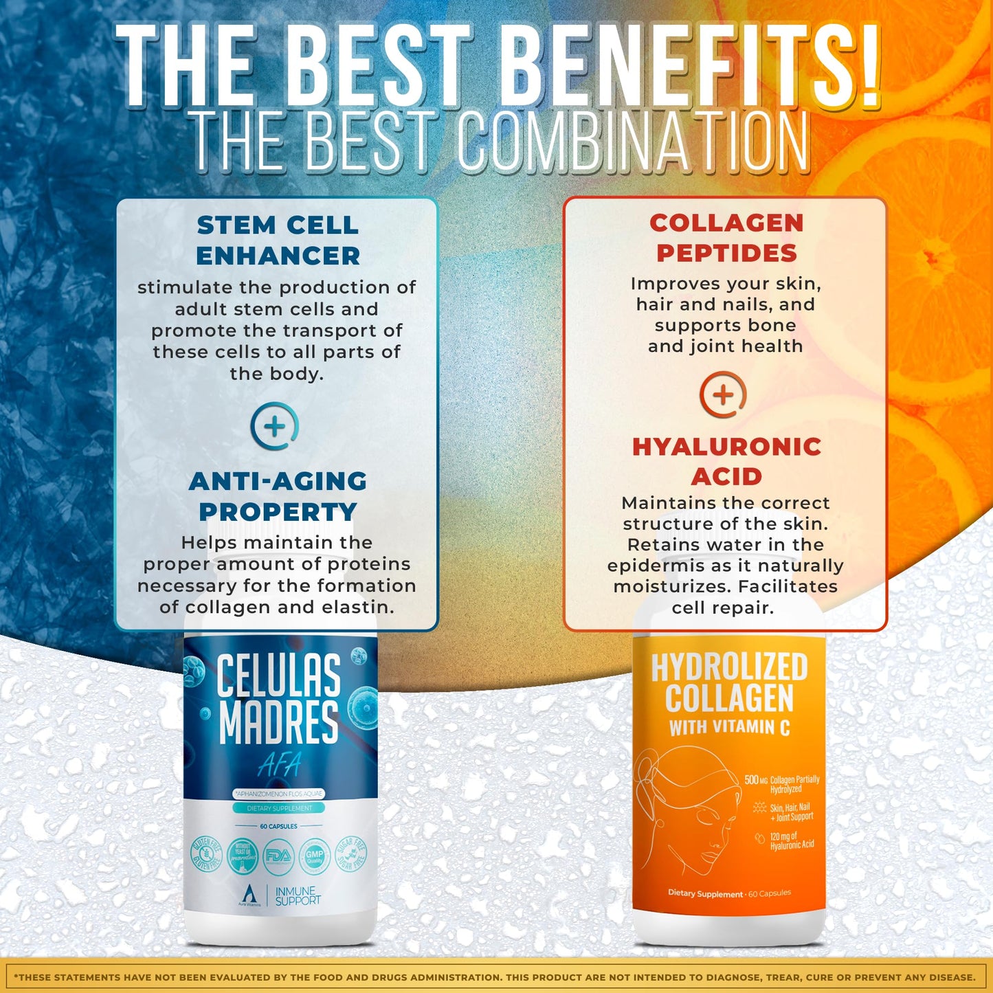 Aura Vitamin Mega Antioxidant Bundle – Hydrolyzed Collagen & AFA Stem Cell | Celula Madre Skin, Hair & Nails (60 Capsules)
