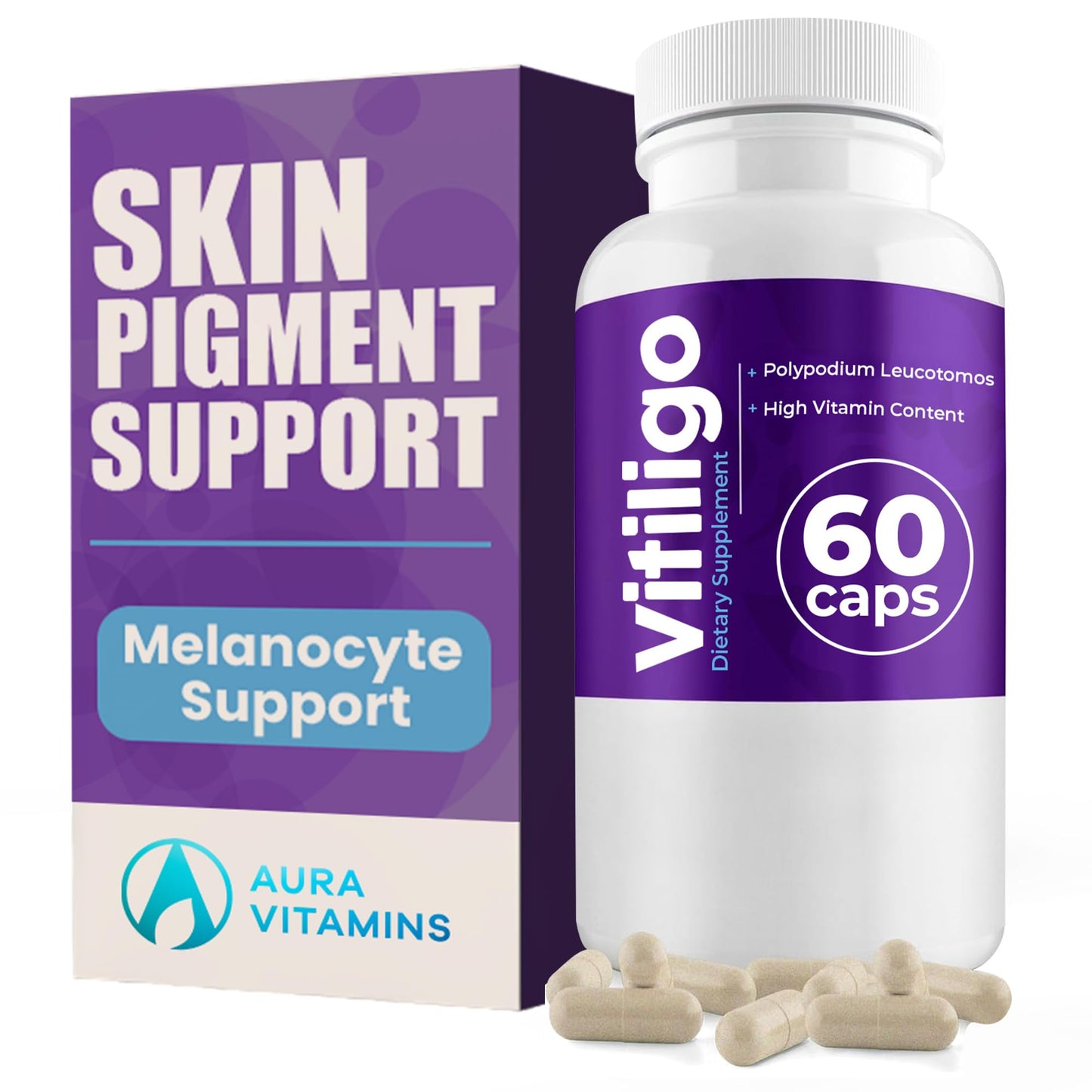 Aura Vitamins Vitiligo Capsules – 60 Count | Pigmentation Support & White Spots