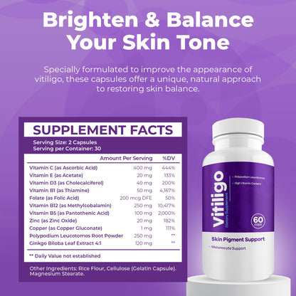 Aura Vitamins Vitiligo Capsules – 60 Count | Pigmentation Support & White Spots