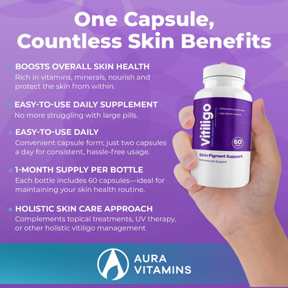 Aura Vitamins Vitiligo Capsules 60 Count | Support Skin Pigmentation & Reduce White Spots