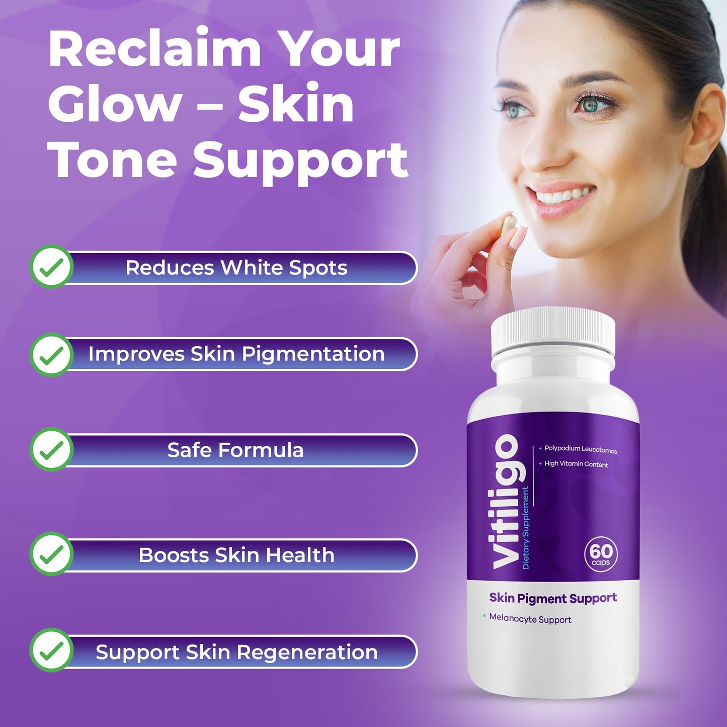 AURA VITAMINS Vitiligo Capsules – 60 Count | 1 Month Supply for Skin Pigmentation Support