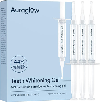 Auraglow 44% Teeth Whitening Gel Syringe Refill Pack - 3x5ml, 44% Carbamide Peroxide, 30 Treatments