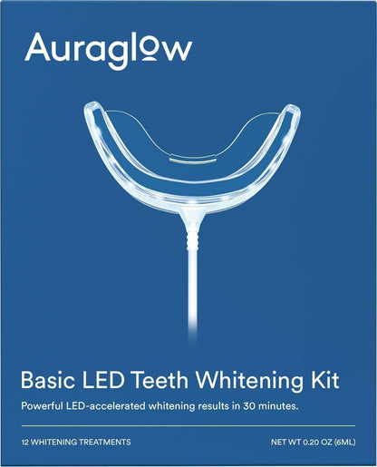 Auraglow Teeth Whitening Kit – Wired LED Accelerator Light, 35% Carbamide Peroxide, 12 Treatments, Whitens Up to 10 Shades in 7 Days