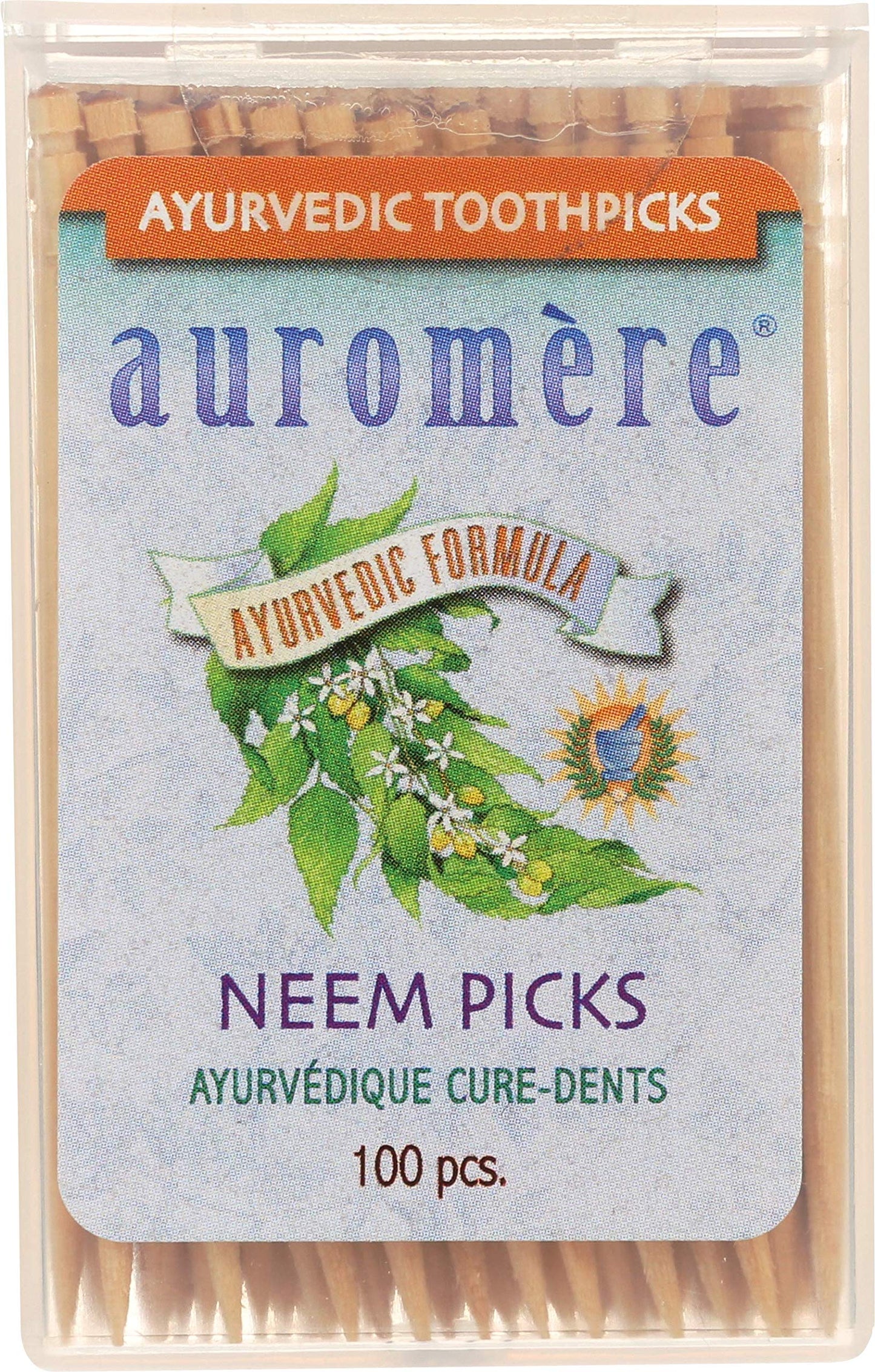 Auromere Neem Toothpicks - Vegan, Natural Birchwood (100 Count) - 12 Pack