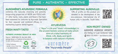 Auromere Ayurvedic Toothpaste – Fresh Mint, 4.16 oz, Vegan, Fluoride-Free, Gluten-Free | Neem & Peelu | 1 Pack