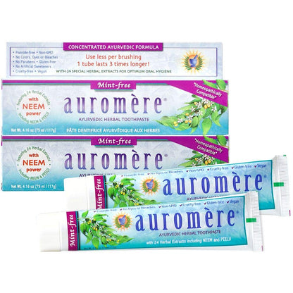 Auromere Ayurvedic Toothpaste - Mint Free, Vegan, Neem & Peelu (2 Pack)
