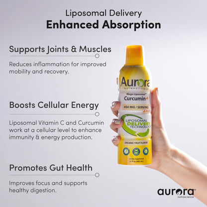 Aurora Nutrascience Mega-Liposomal Curcumin+Vitamin C with CurcuVail - 32 Servings, 16 fl oz