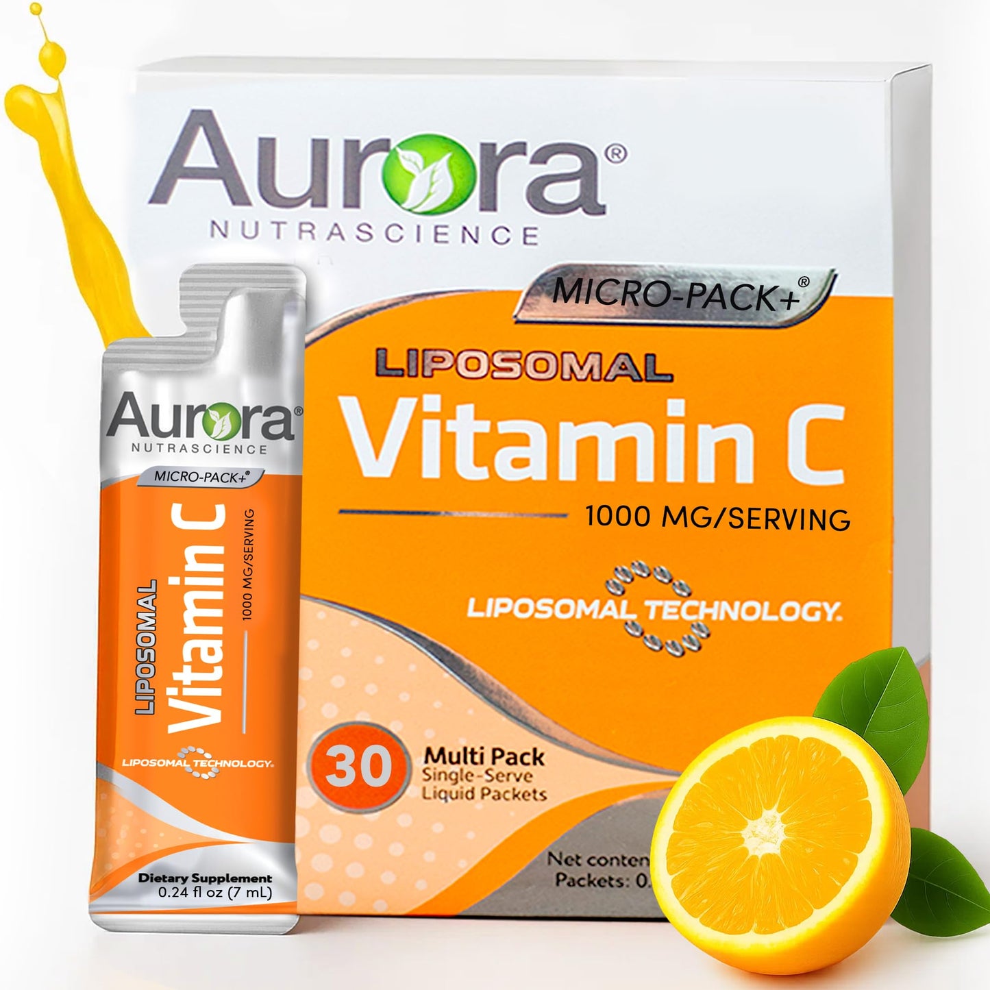 Aurora Nutrascience Micro-Pack Liposomal Vitamin C – Immune Support, 1,000 mg per Serving, Gluten Free, Non-GMO, 30 Packets (21.7 oz)
