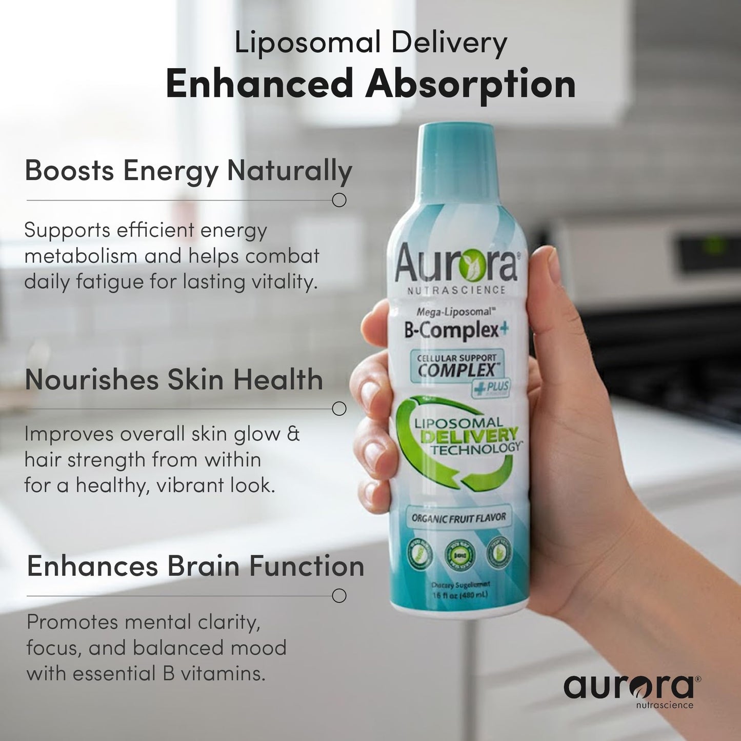 Aurora Nutrascience Mega-Liposomal B-Complex + Vitamin C – Energy & Immune Support | Gluten Free