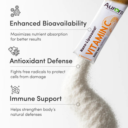 Aurora Nutrascience Nano-Pack Liposomal Vitamin C Powder Drink Mix – Immune Support, 3,000 mg per Serving, 30 Packets, Orange