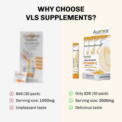 Aurora Nutrascience Nano-Pack Liposomal Vitamin C Powder Drink Mix – Immune Support, 3,000 mg per Serving, 30 Packets, Orange