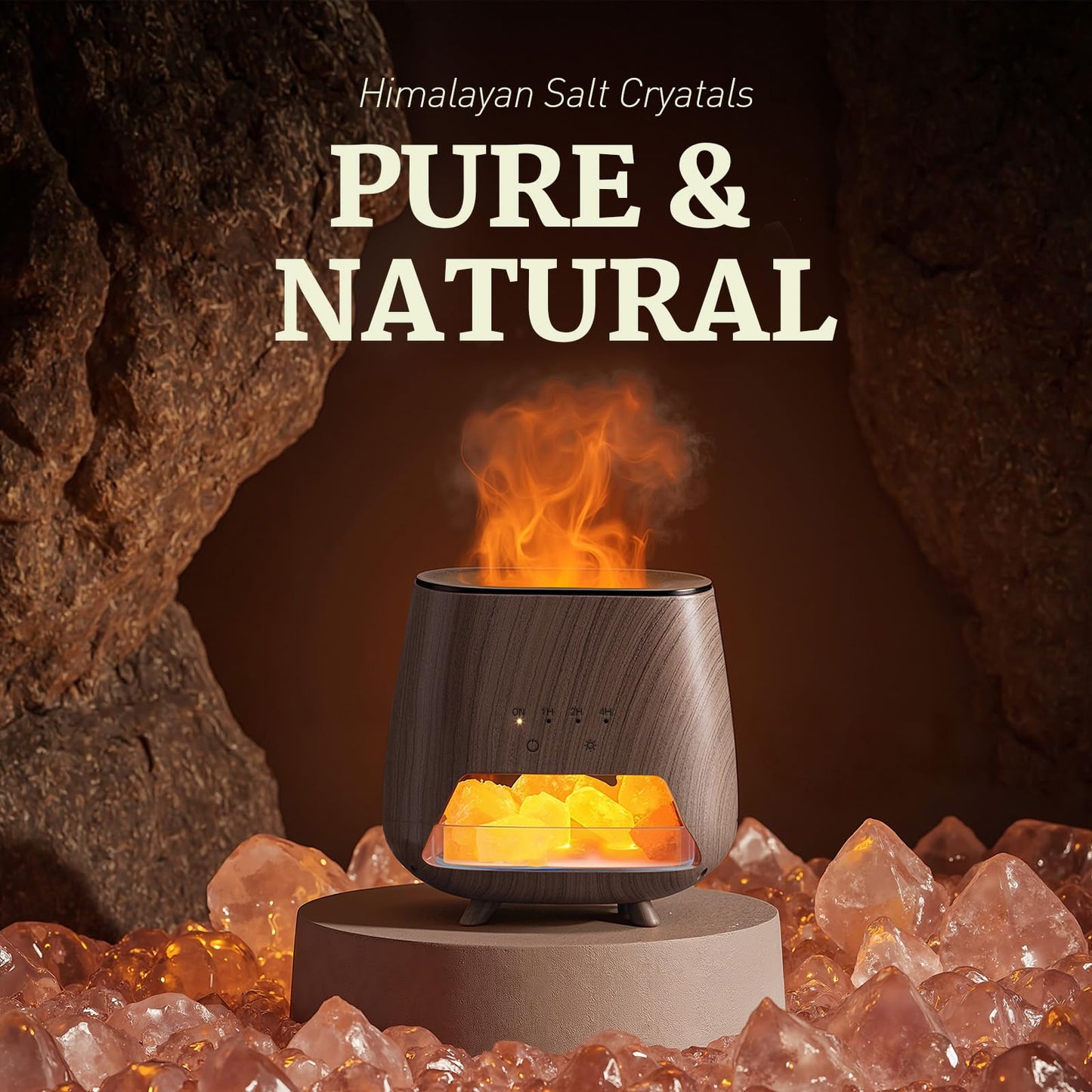 JJNJJN 200ml Wood Grain Essential Oil Diffuser – Himalayan Salt Lamp, Auto Off, 9-Color LED (Black)