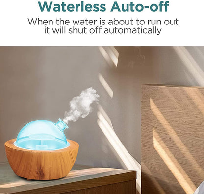 280ml Glass Essential Oil Diffuser – Wood Grain Base | Auto Shut-Off | 7-Color LED Lights