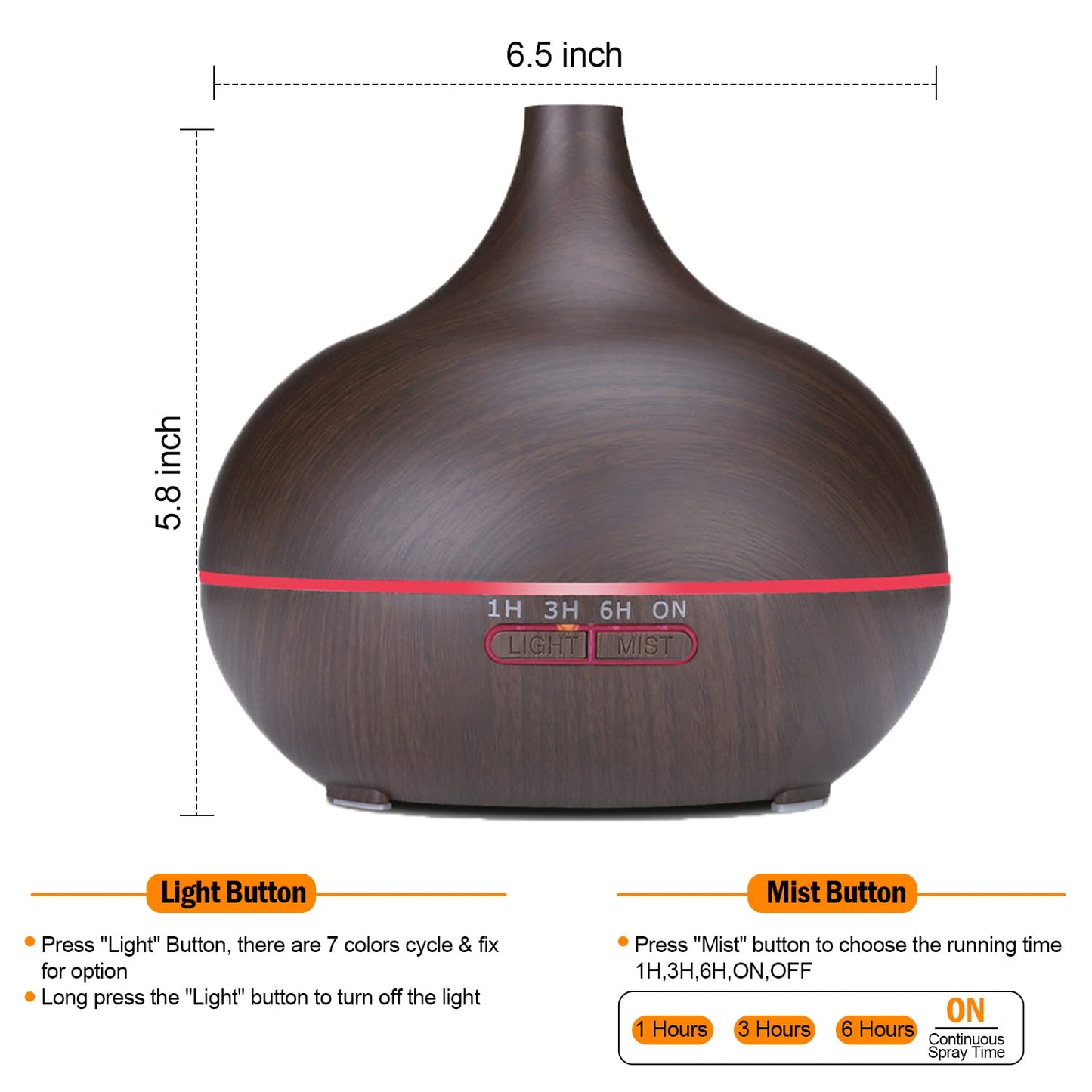 550ml Aroma Diffuser for Essential Oils – Large Room, Ultra Quiet Ultrasonic Humidifier with 7-Color LED